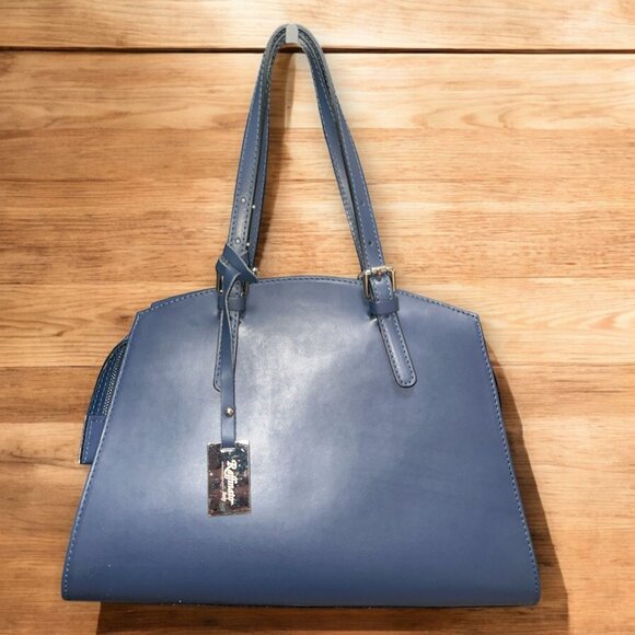 Vera Pelle for Raffinato Purse Dark Blue Leather Nickel Satchel Italian Handbag